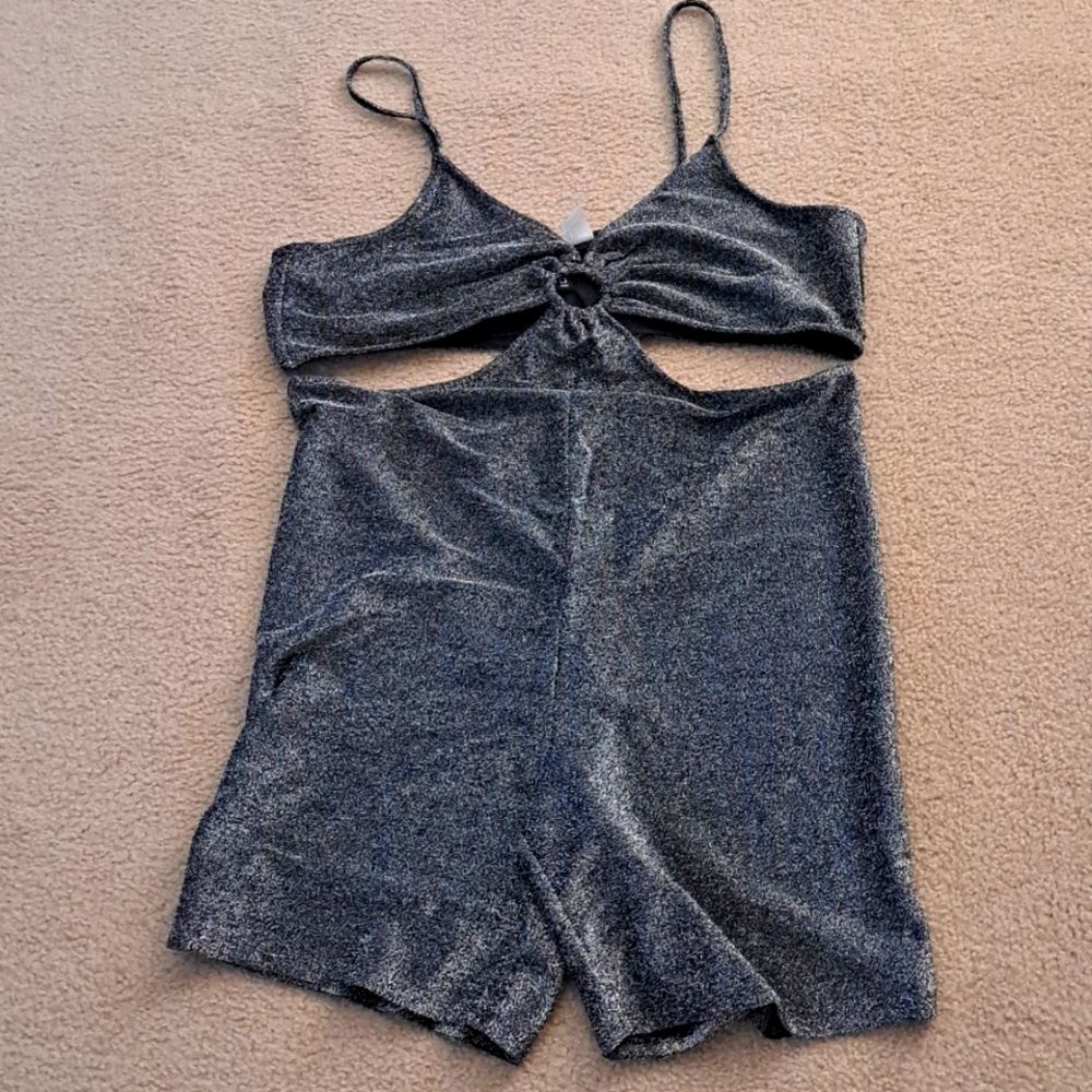 Womens H &M Black Gliyter Jersey Romper  L